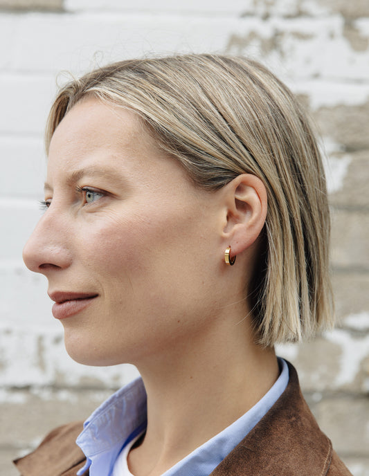 Gold Flat Huggie Earrings, Tarnish-Free Gold Plating