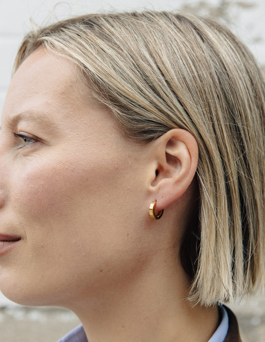 Gold Flat Huggie Earrings, Tarnish-Free Gold Plating