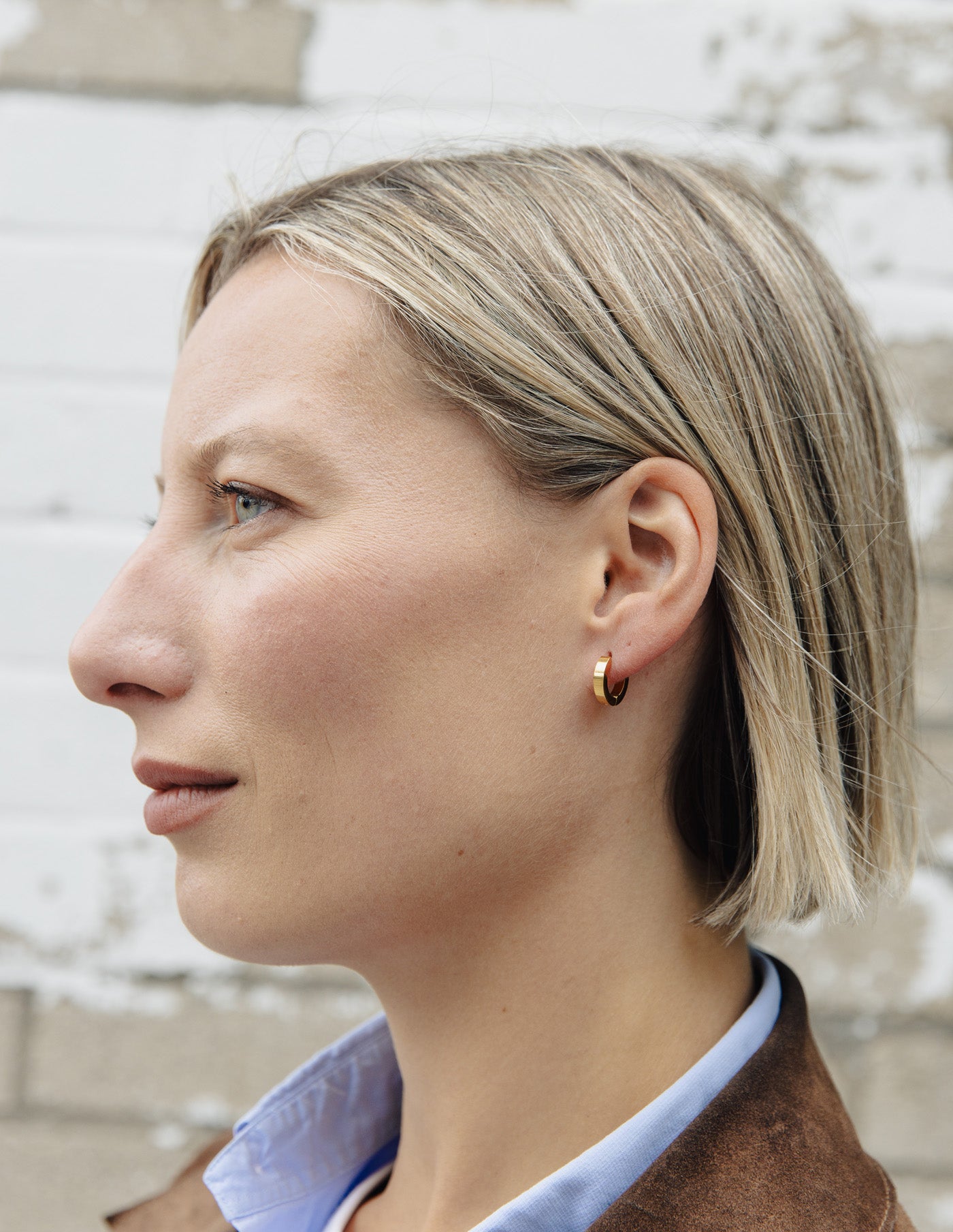 Gold Flat Huggie Earrings, Tarnish-Free Gold Plating