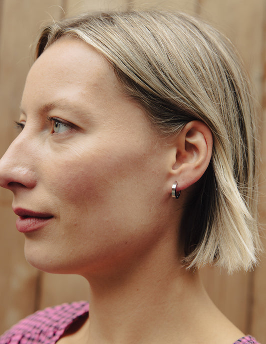 Silver Flat Huggie Earrings, Tarnish-Free Silver Plating