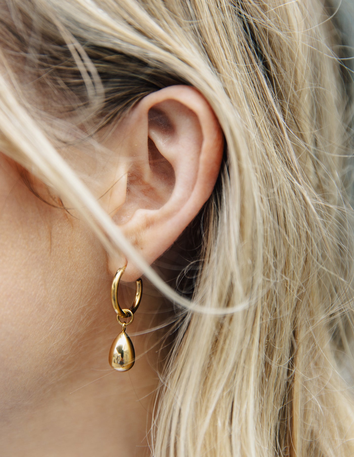 Gold Drop Hoop Earrings, Tarnish-Free Gold Plating