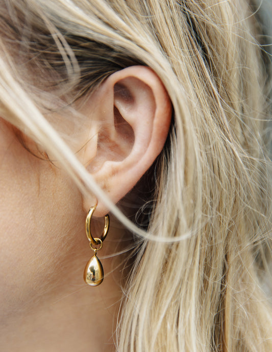 Gold Drop Hoop Earrings, Tarnish-Free Gold Plating