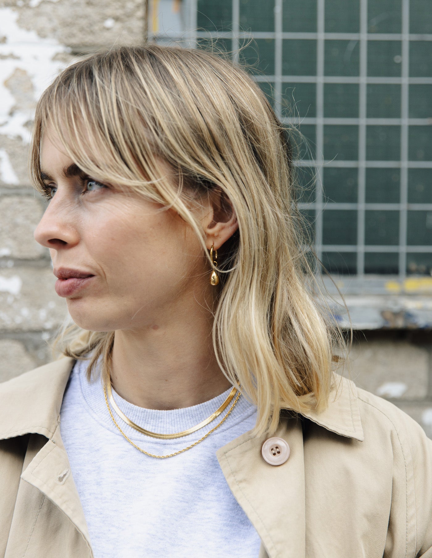 Gold Drop Hoop Earrings, Tarnish-Free Gold Plating