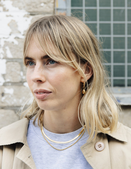 Gold Drop Hoop Earrings, Tarnish-Free Gold Plating