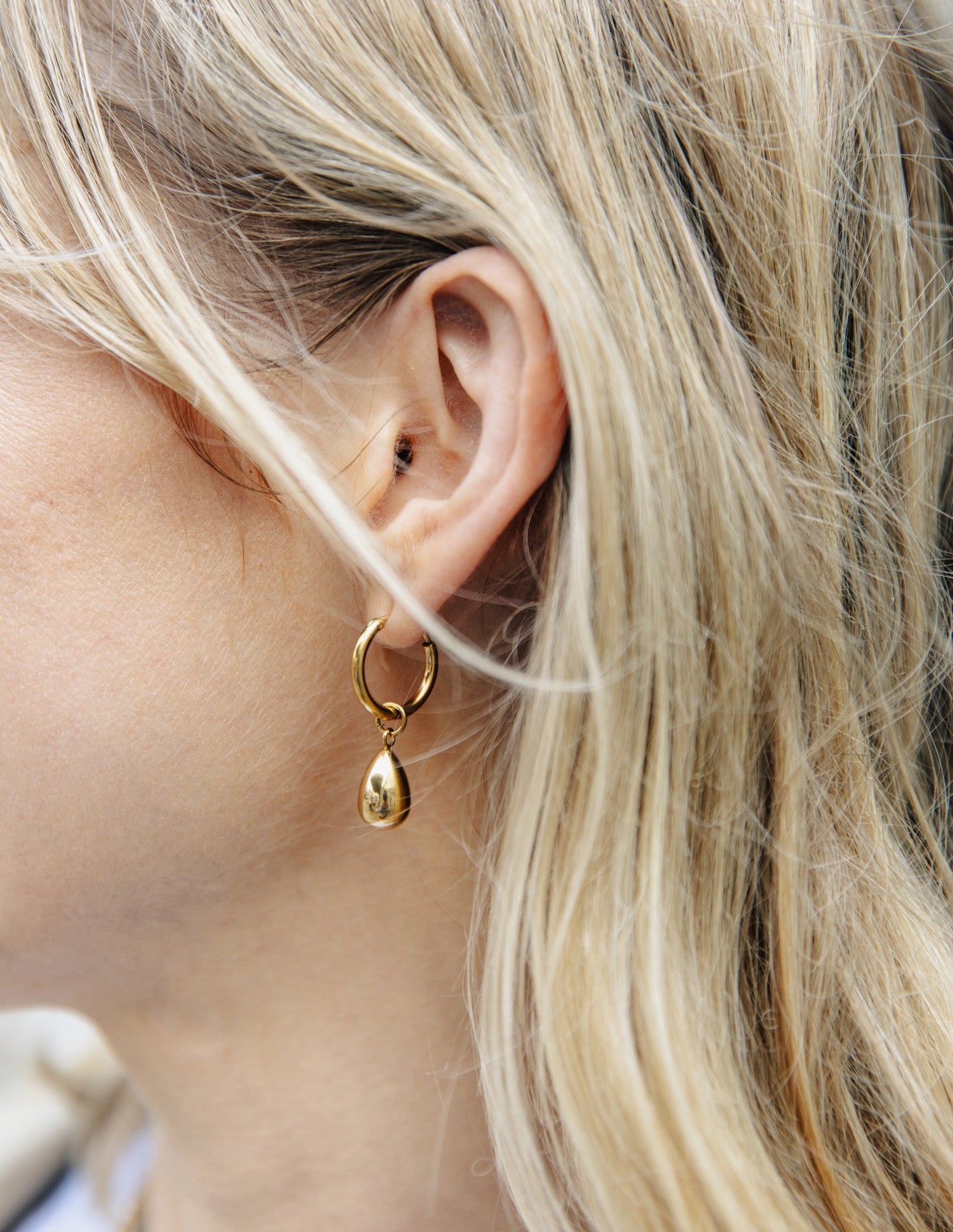 Gold Drop Hoop Earrings, Tarnish-Free Gold Plating