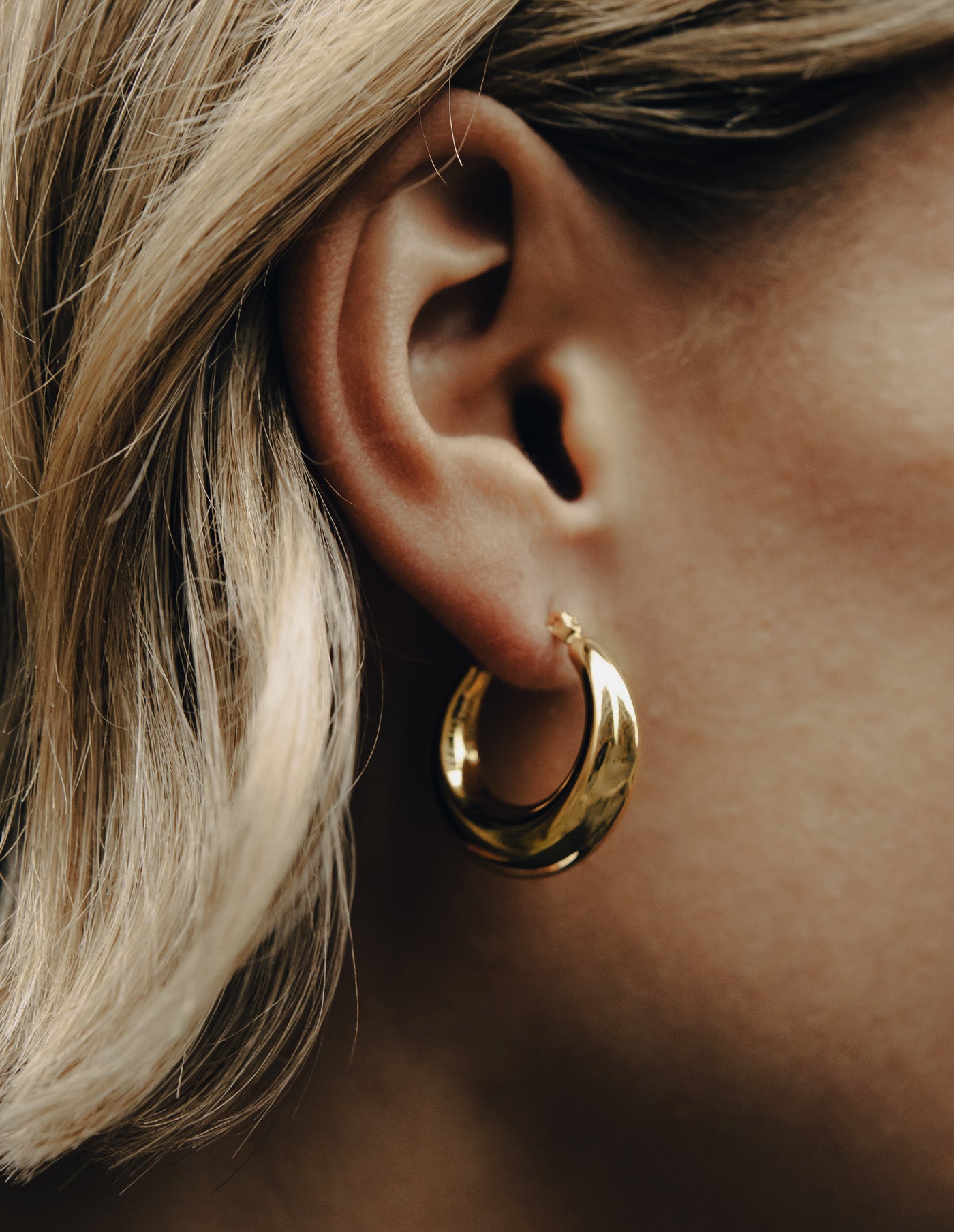 Gold Crescent Hoop Earrings, Tarnish-Free Gold Plating