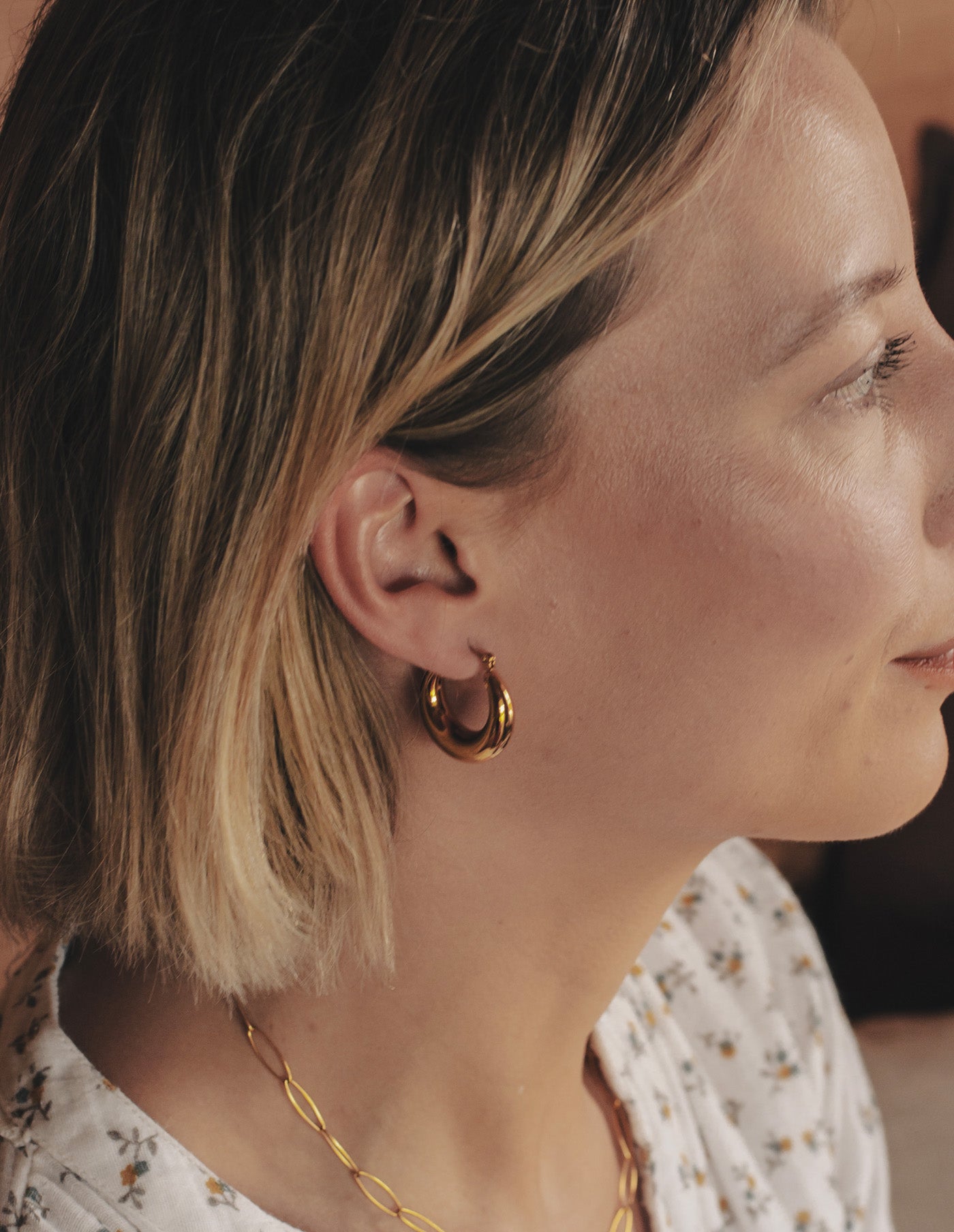 Gold Crescent Hoop Earrings, Tarnish-Free Gold Plating