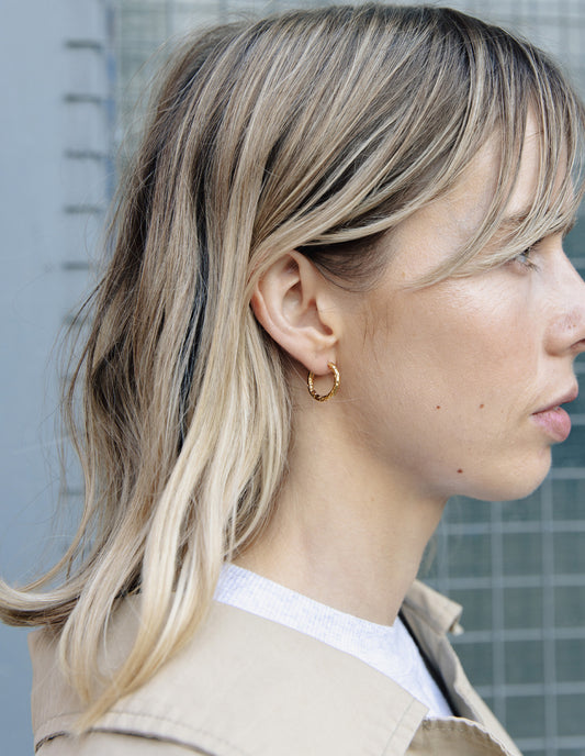 Gold Hammered Hoop Earrings, Tarnish-Free Gold Plating