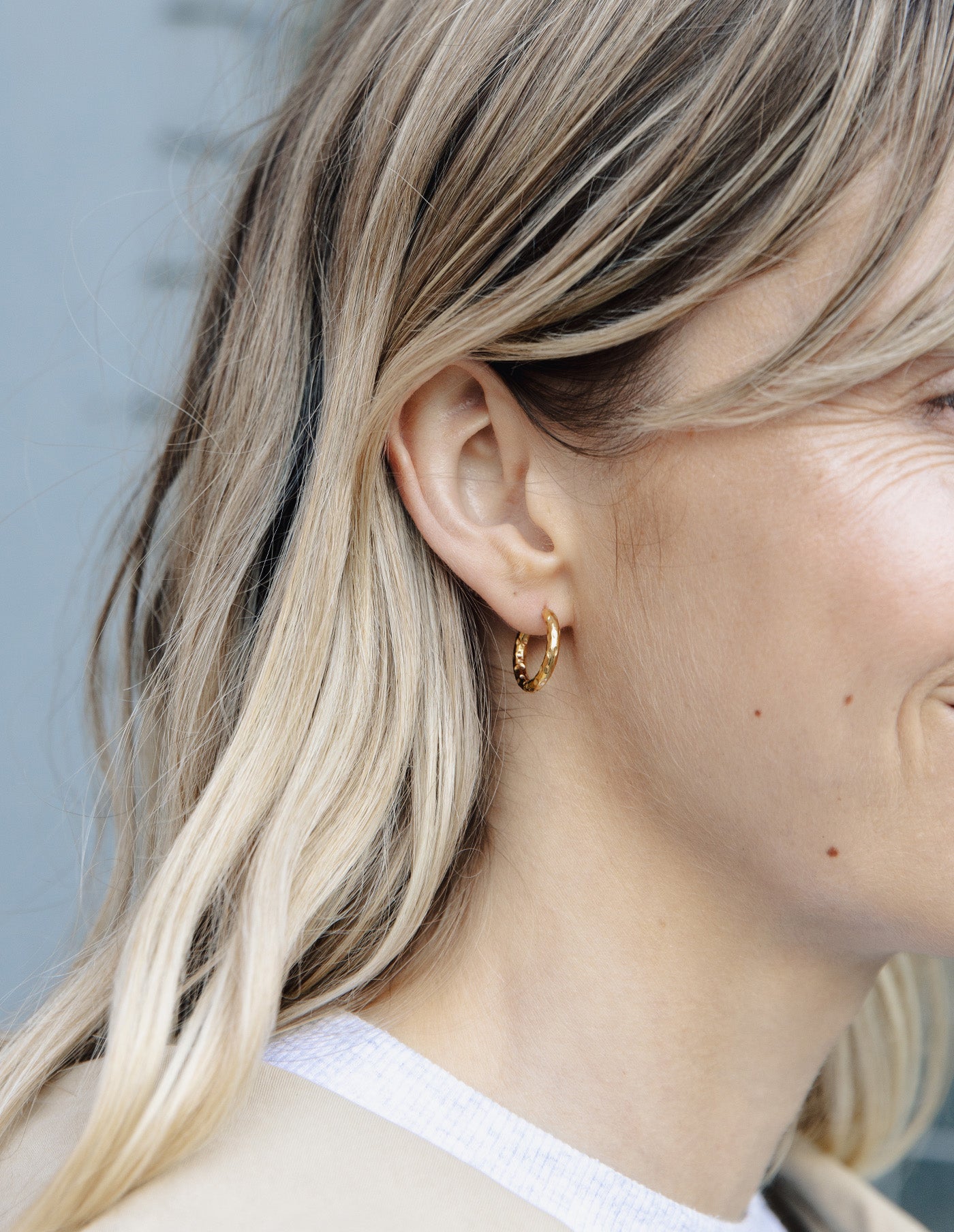 Gold Hammered Hoop Earrings, Tarnish-Free Gold Plating