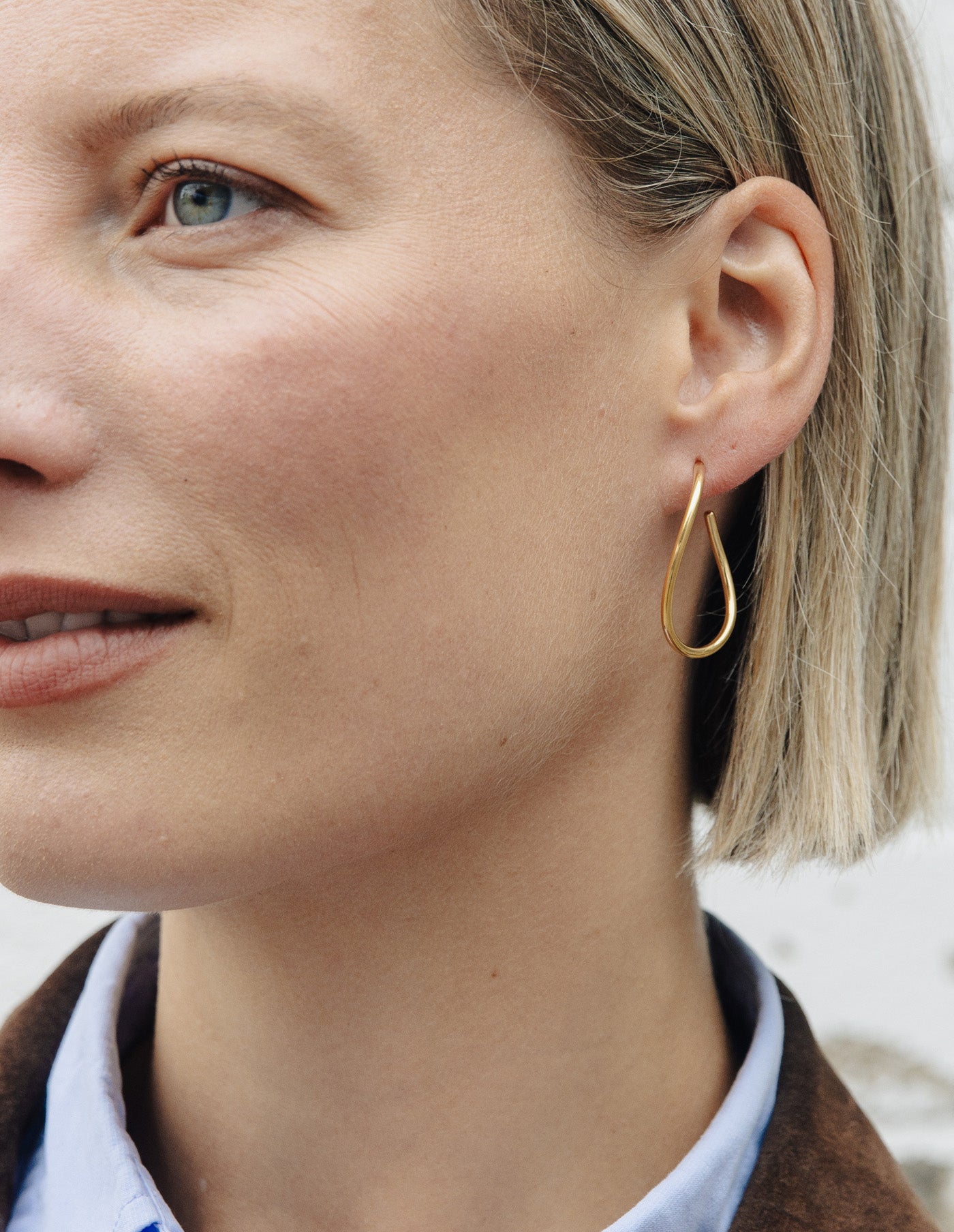 Gold Oval Fluid Hoop Earrings, Tarnish-Free Gold Plating