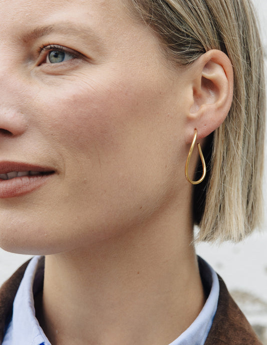 Gold Oval Fluid Hoop Earrings, Tarnish-Free Gold Plating