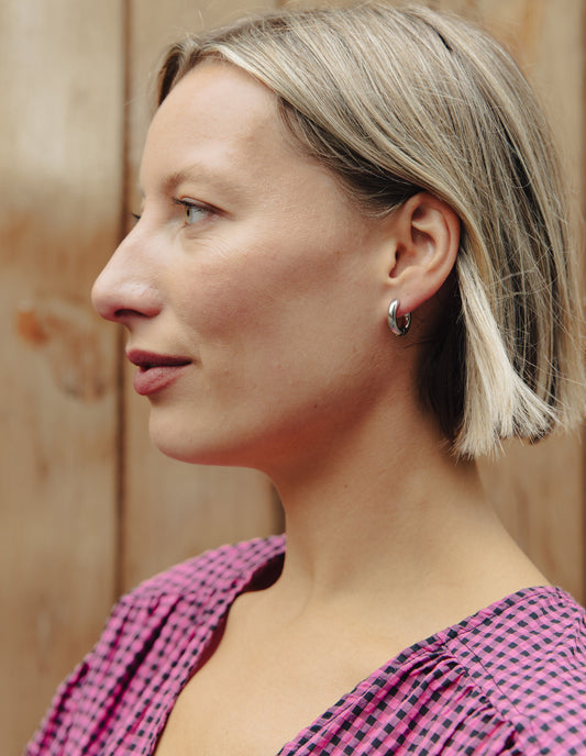 Silver Small Bold Hoop Earring, Tarnish-Free Silver Plating