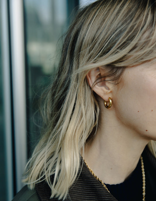 Gold Small Bold Hoop Earrings, Tarnish-Free Gold Plating