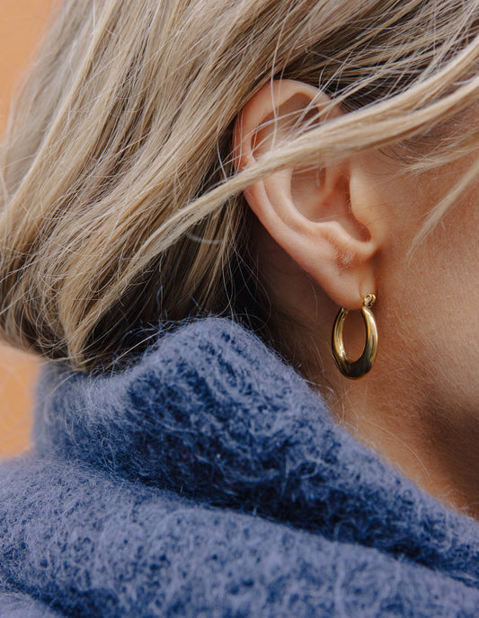 Gold Oval Hoop Earrings, Tarnish-Free Gold Plating