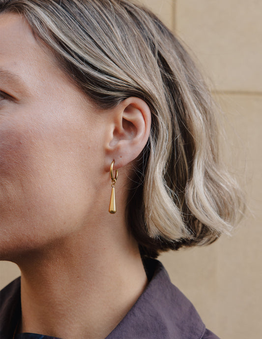 Gold Elongated Drop Earrings, Waterproof