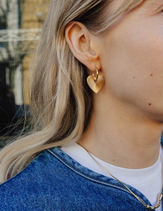 Gold Heart Drop Earrings, Tarnish-Free Gold Plating