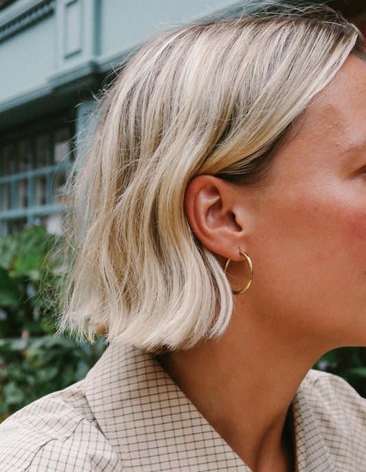 Gold Everyday Hoop Earrings 35 mm, Tarnish-Free Gold Plating