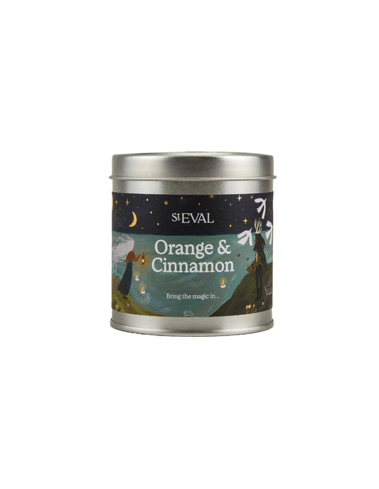 SIEVAL candle tin labeled 'Orange & Cinnamon' on a white background