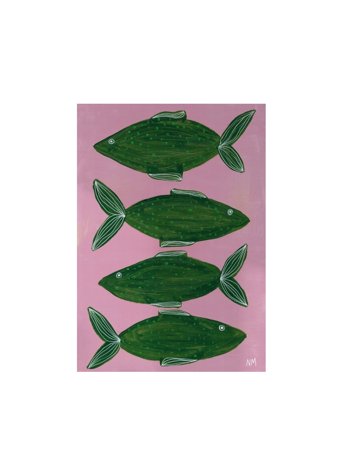 Four Green Fish A3 Print, Nancy Mckie