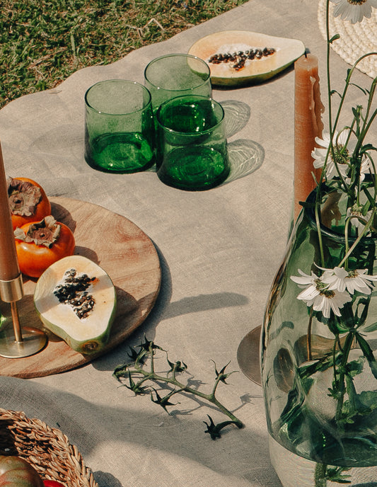 Low Set of 4 Handmade Moroccan Beldi Glasses, Green