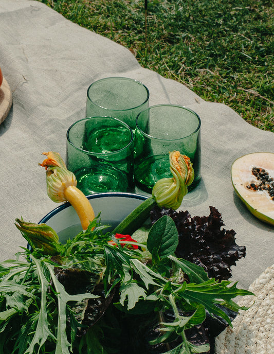 Low Set of 4 Handmade Moroccan Beldi Glasses, Green