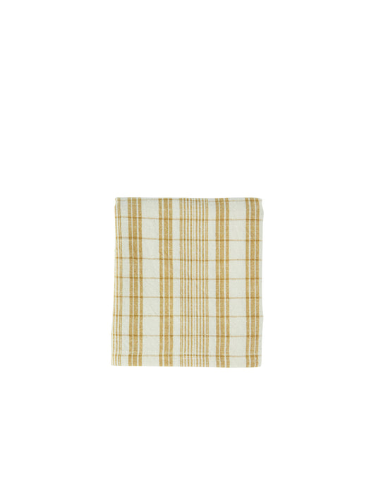 Mustard Checkered Stonewashed Cotton Towel, Madam Stoltz