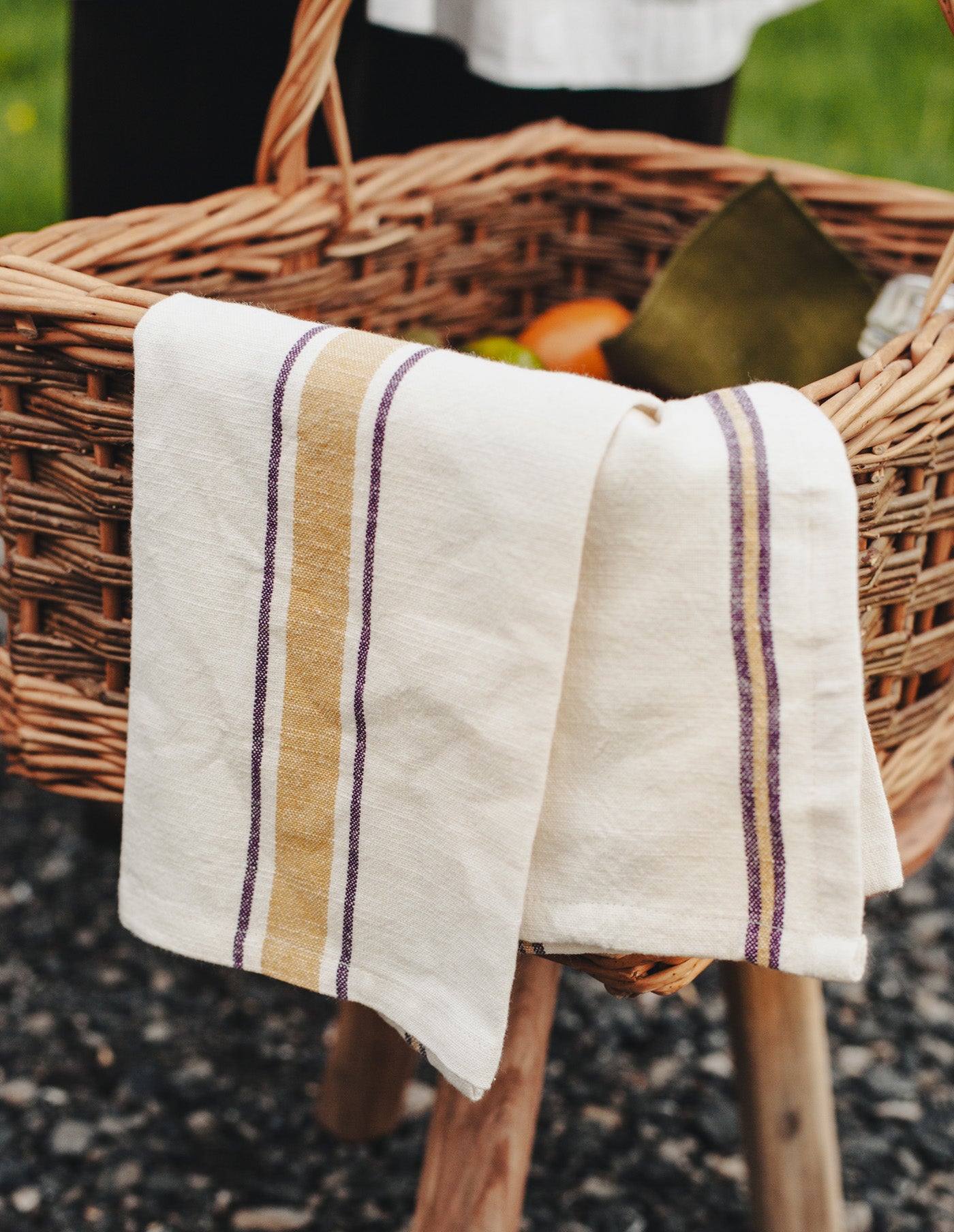 Sage Stripe Stonewashed Cotton Towel, Madam Stoltz