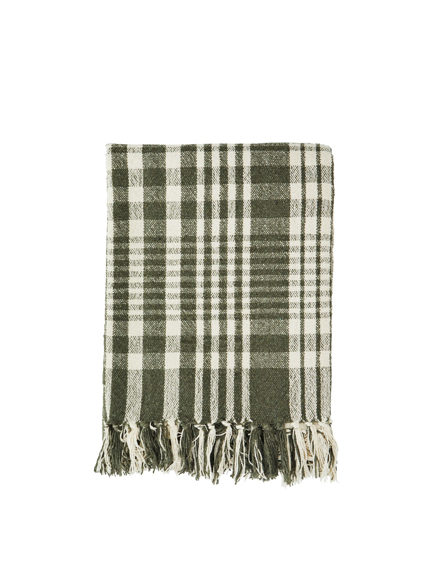 Forest Green Checkered Recycled Cotton Throw, Madam Stoltz