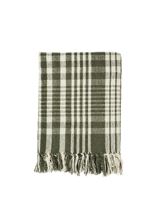 Forest Green Checkered Recycled Cotton Throw, Madam Stoltz