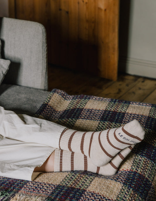 Flax Stripe Boyfriend Socks, Le Bon Shoppe