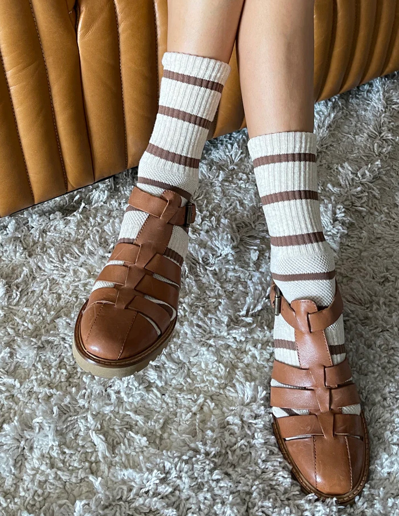 Flax Stripe Boyfriend Socks, Le Bon Shoppe