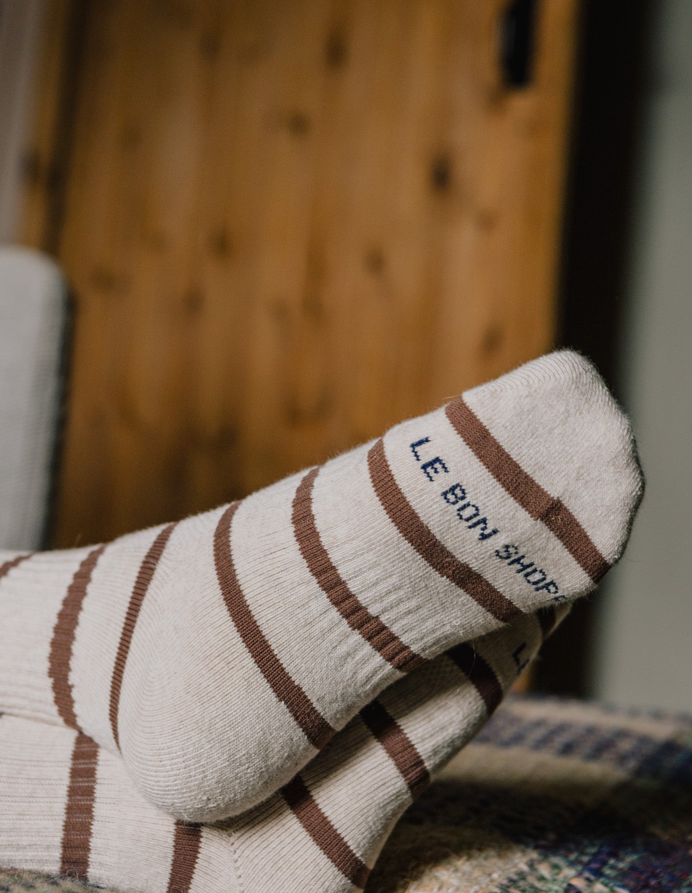 Flax Stripe Boyfriend Socks, Le Bon Shoppe