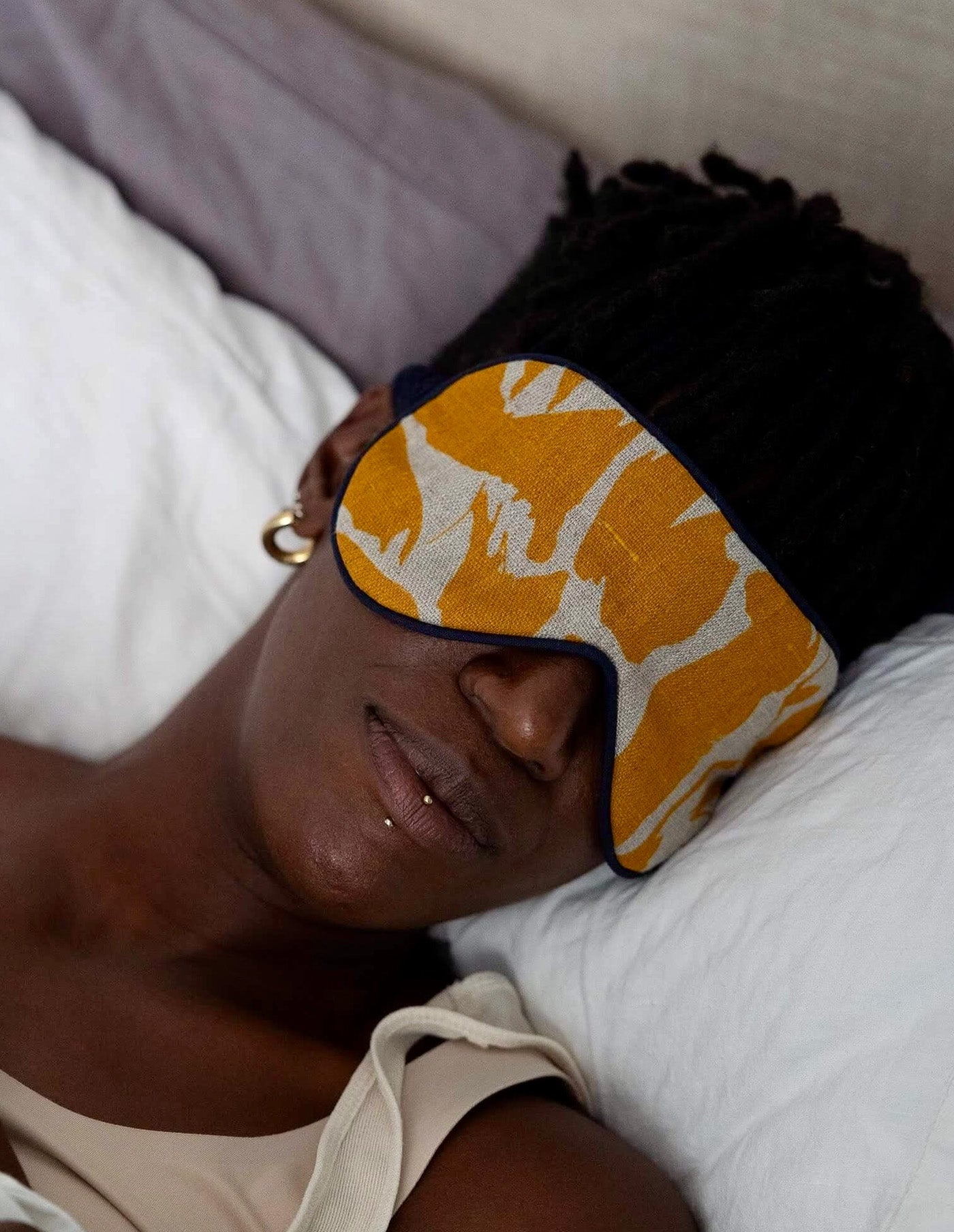 Printed Yellow Linen Eye Mask, Blästa Henriët