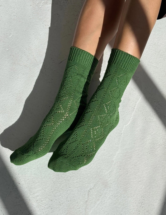 Palm Green Modal Eyelet Socks, Le Bon Shoppe