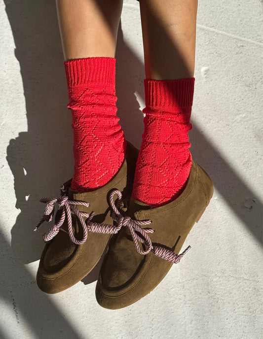 Poppy Red Modal Eyelet Socks, Le Bon Shoppe