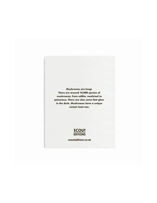 Square card with text about mushrooms on a white background