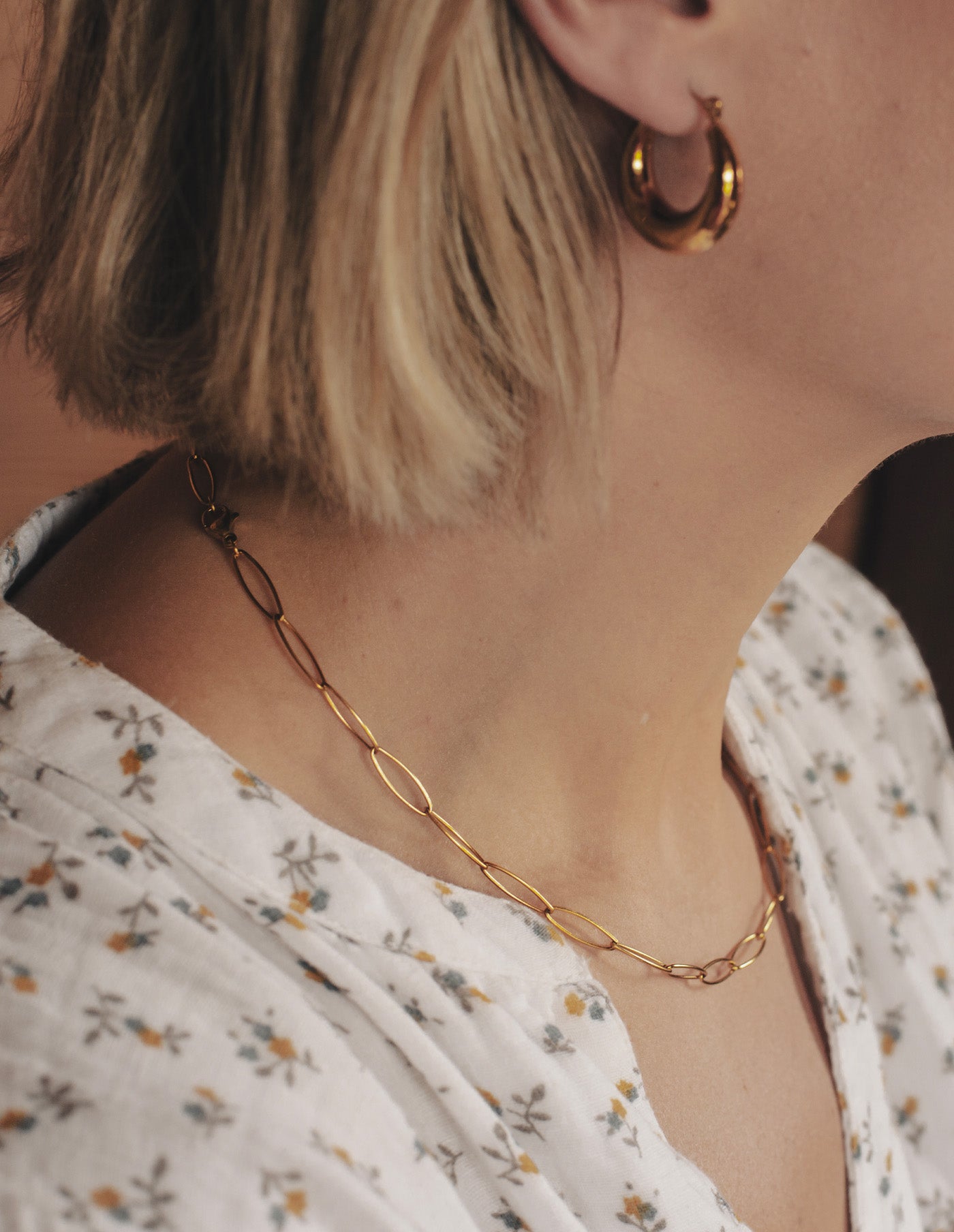 Gold Dainty Chain Link Necklace, Waterproof