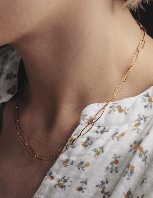 Gold Dainty Chain Link Necklace, Waterproof