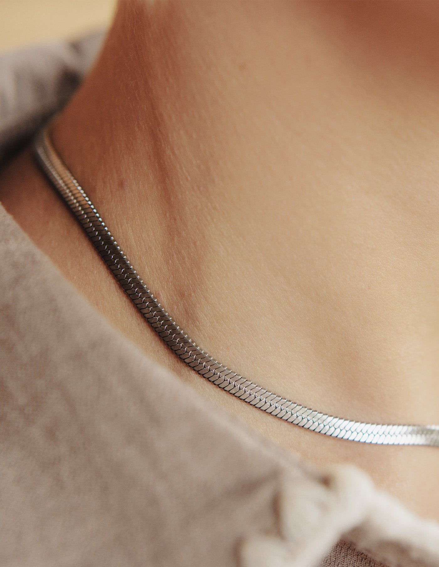 Silver Snake Chain Choker Necklace, Tarnish-Free Silver Plating