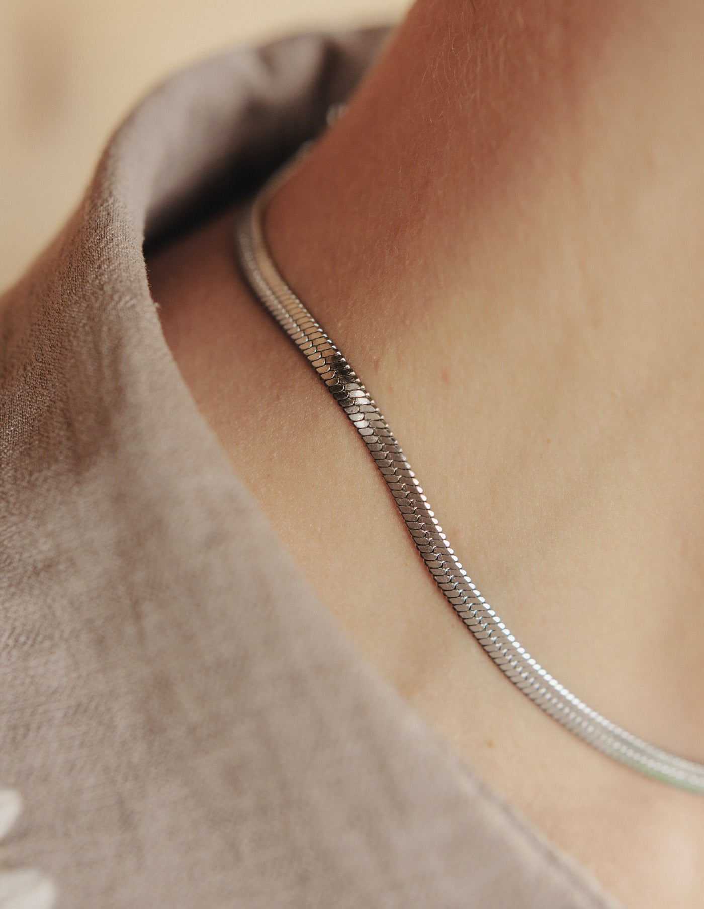 Silver Snake Chain Choker Necklace, Tarnish-Free Silver Plating