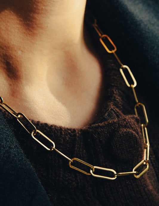 Gold Chunky Chain Link Necklace, Waterproof