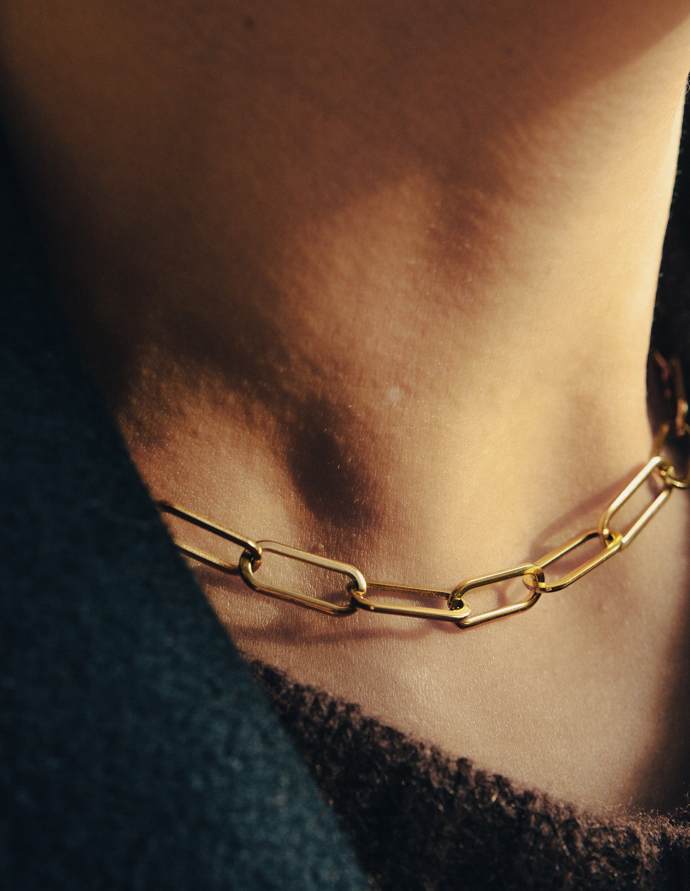 Gold Chunky Chain Link Necklace, Waterproof