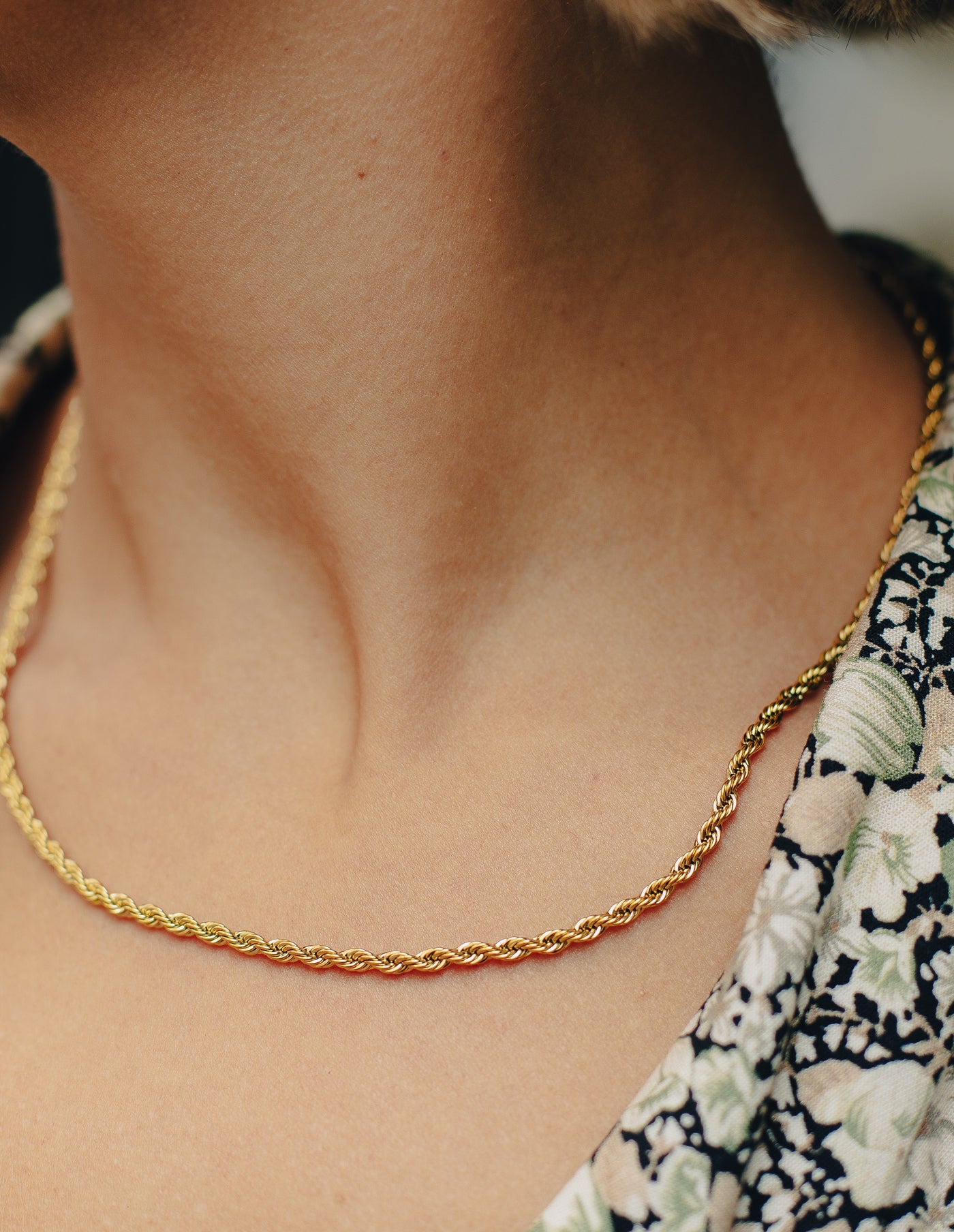 Gold Rope Twist Chain Necklace, Waterproof