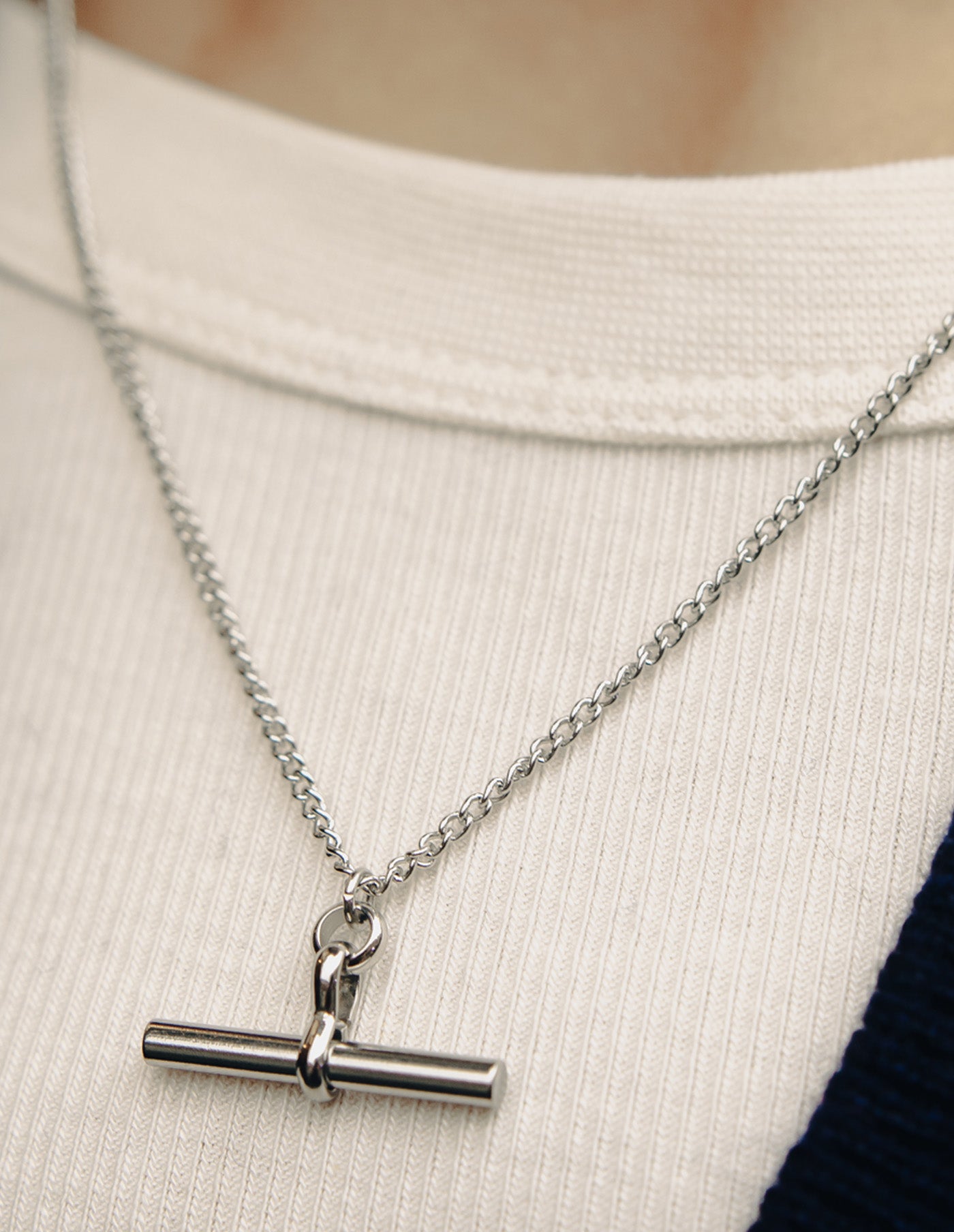 Silver T-Bar Chain Necklace, Waterproof