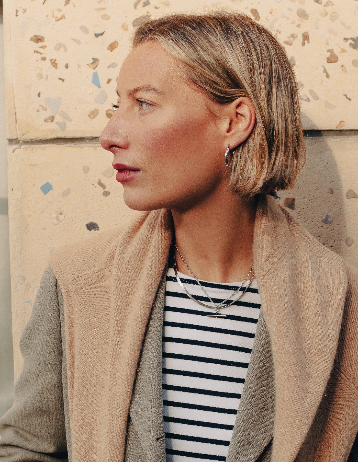 Silver T-Bar Chain Necklace, Waterproof