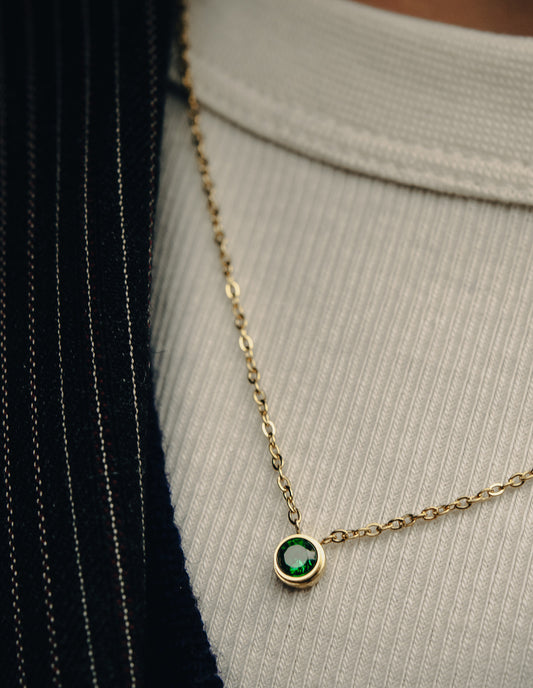 Gold Dainty Gemstone Necklace, Waterproof