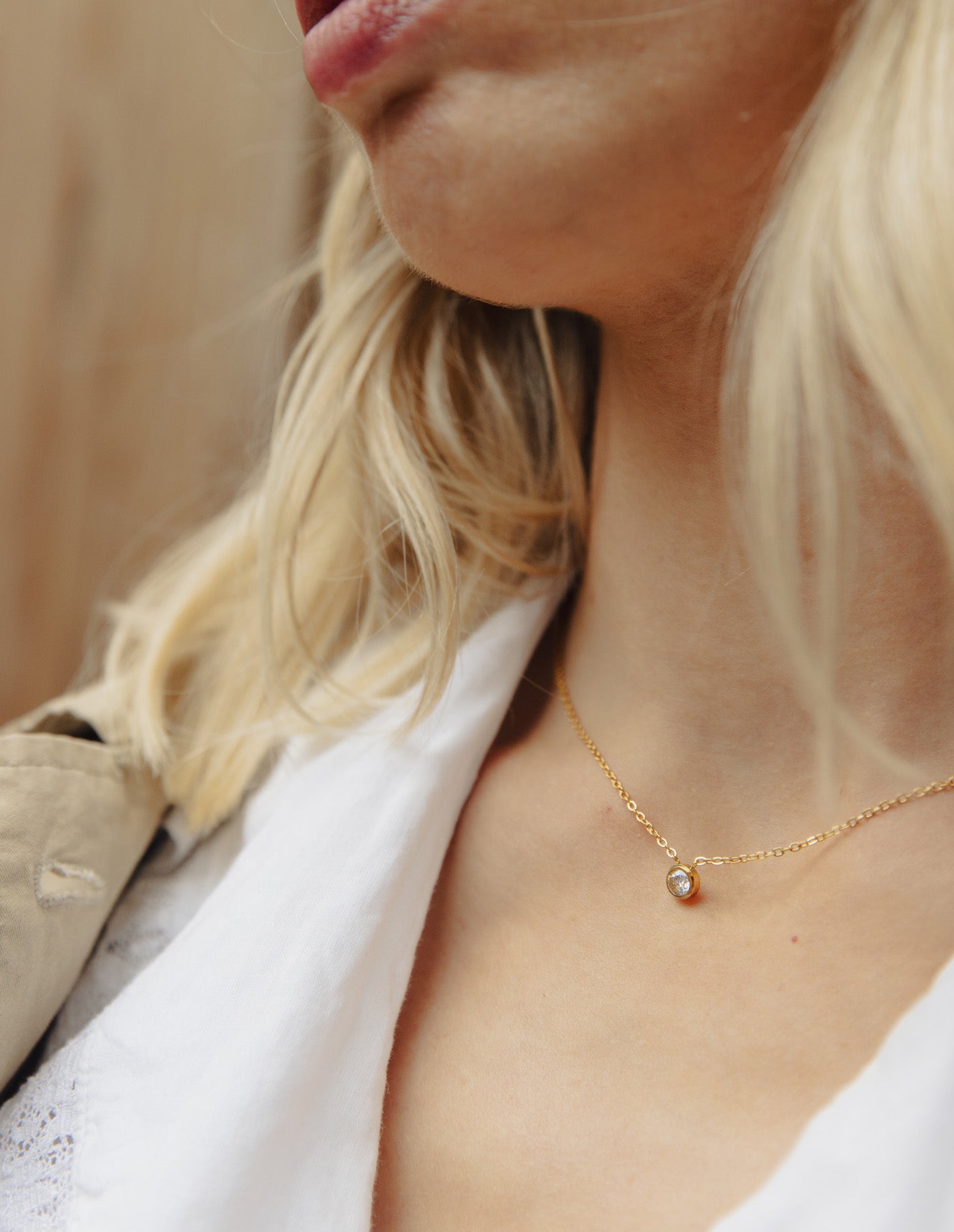 Gold Dainty Stone Necklace, Tarnish-Free Gold Plating
