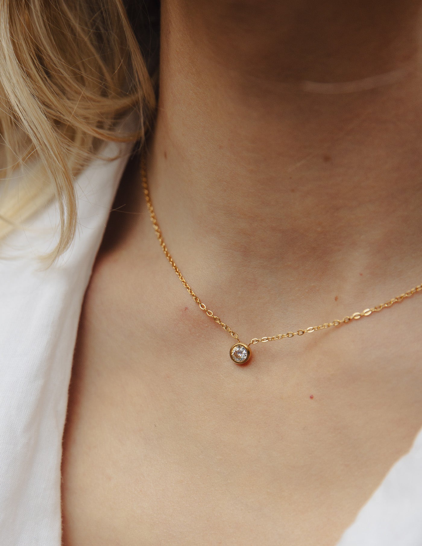 Gold Dainty Stone Necklace, Tarnish-Free Gold Plating