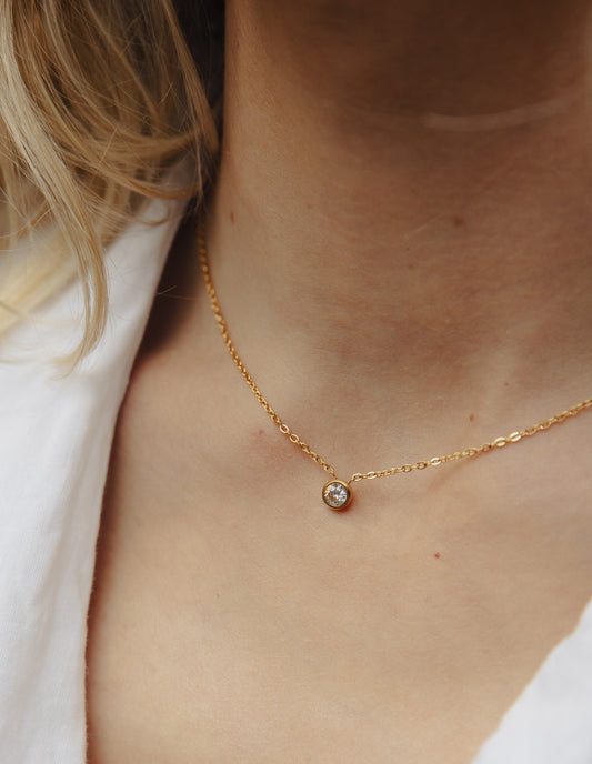 Gold Dainty Stone Necklace, Tarnish-Free Gold Plating