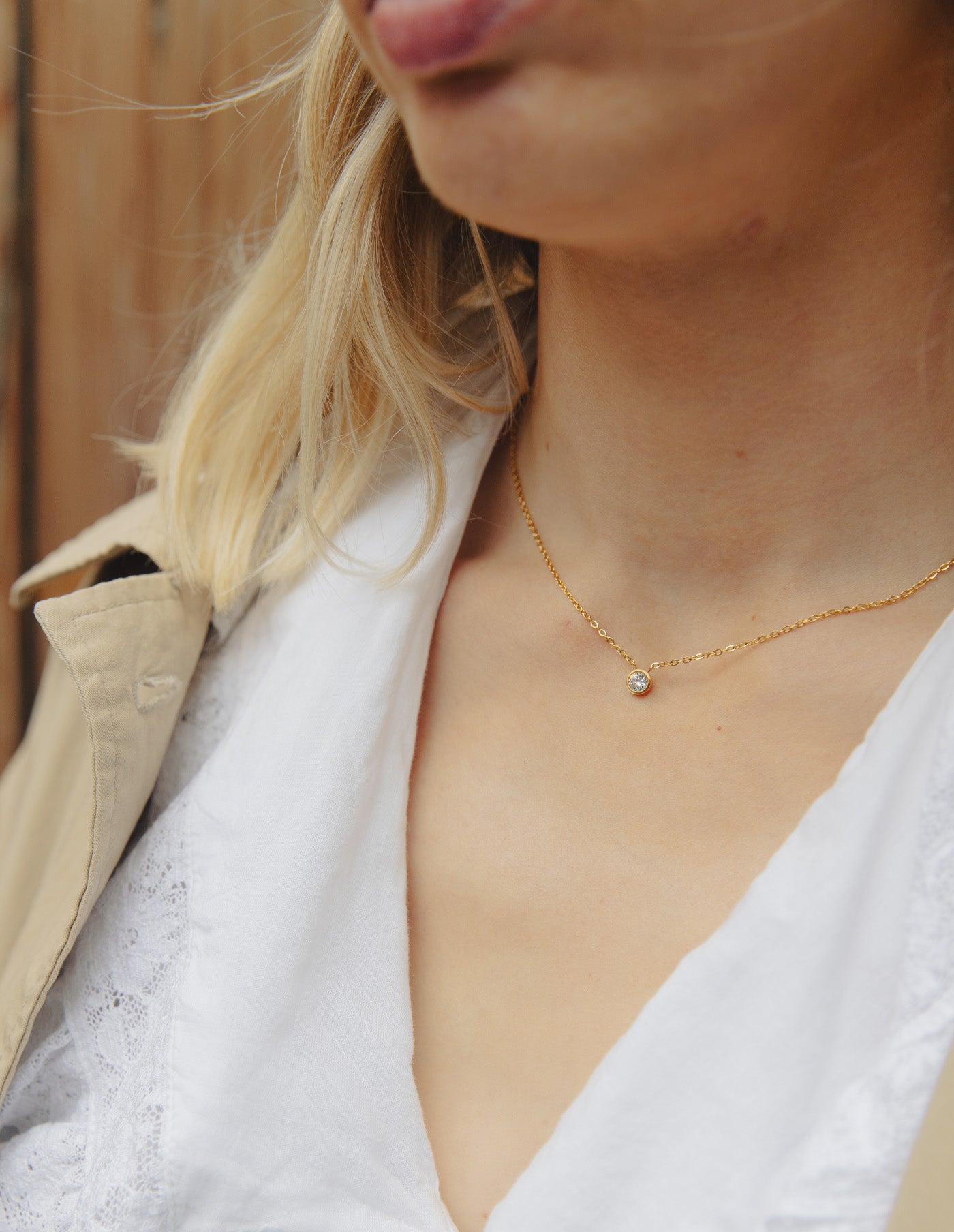 Gold Dainty Stone Necklace, Tarnish-Free Gold Plating